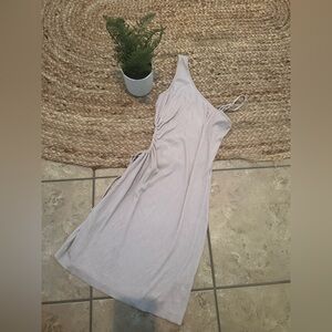 ONE SHOULDER RIBBED CUT OUT SLIP DRESS